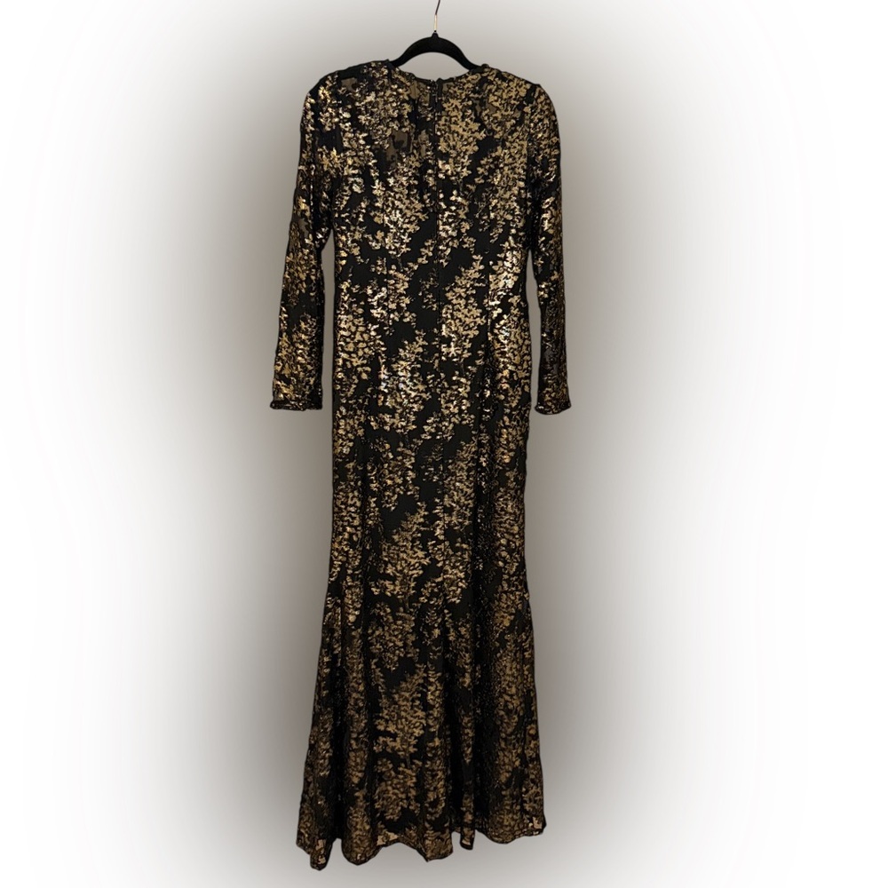 Adrianna Papell Women's Foiled Velvet Burnout Gown black gold elegant formal 4 - Picture 5 of 6